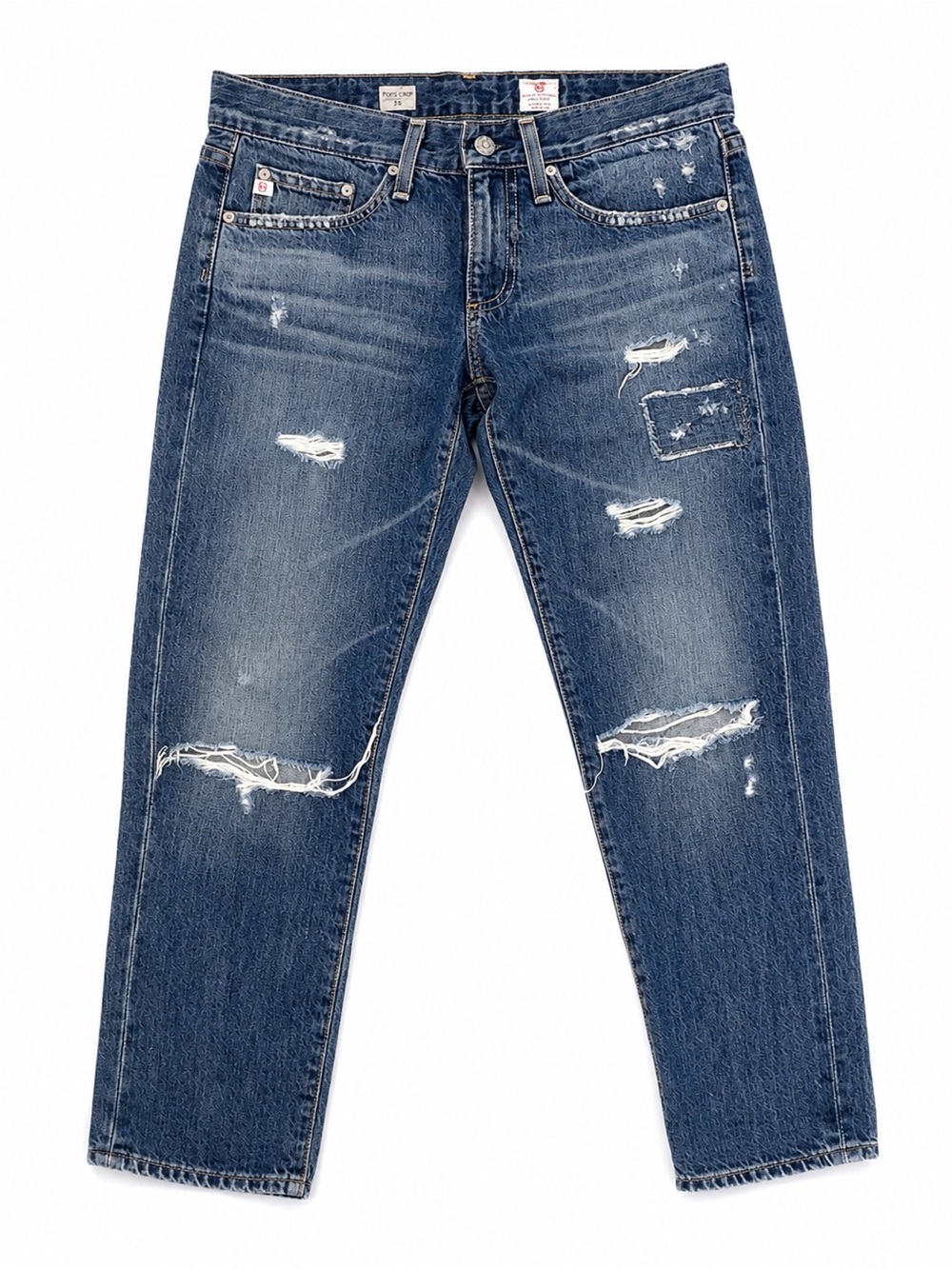 AG Adriano Goldschmied Piper Slouchy Slim Crop Jeans 26 Blue Distressed Denim